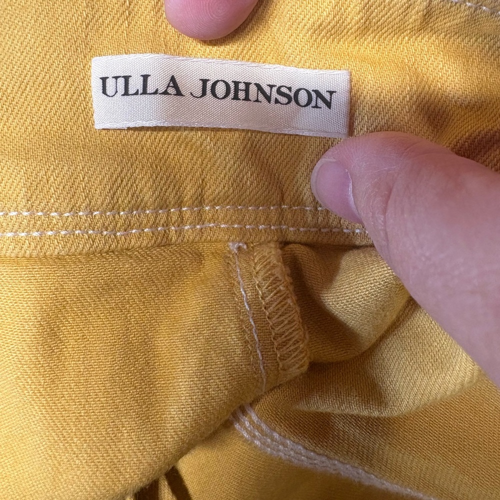 Ulla Johnson denim skirt yellow Tie Front Midi womens size 6 belted tie waist - Picture 5 of 8